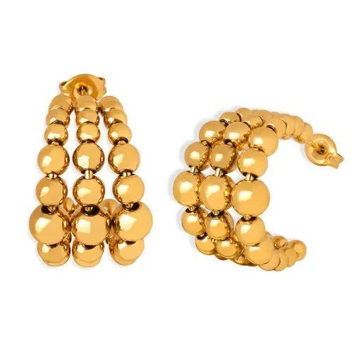 FXET262 C -type semi -circular three -layer steel bead patchy K gold earrings