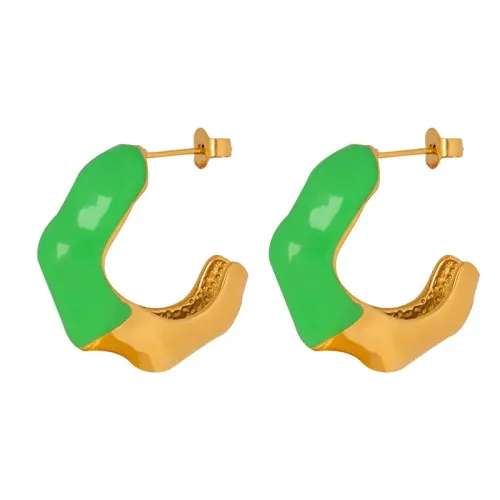 FXET596 C-shaped green oil-drip gorgeous earrings gold-plated non-fading earrings