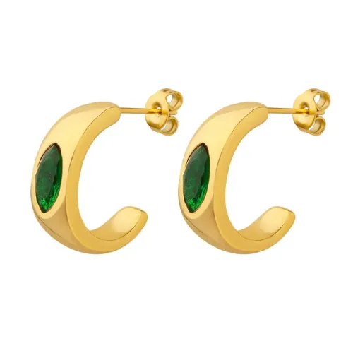 FXET620 C-shaped earrings set with emerald zircon plated 18K gold earrings