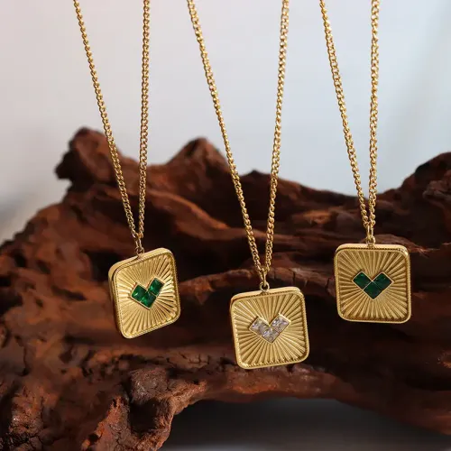 FXET333 Women's cards heart -shaped pendant necklace ears gold plating jewelry suit
