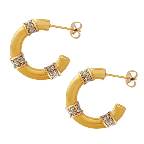FXET632 C-shaped zircon inlaid earrings gold-plated port stud earrings