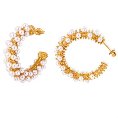 FXET203 Korean version of C -shaped high -light pearl earrings earrings