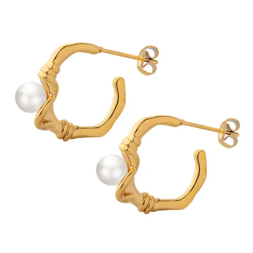 FXET473 Korean style hoop knotted earrings set with imitation pearl gold-plated studs