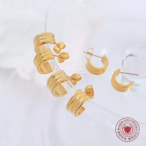 FXET162 Small C -shaped earrings Earrings Plated 18K Golden Ear Jewelry