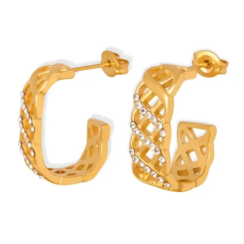 FXET143 Geometric lines are staggered and hollowed out in Czech earrings