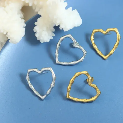 FXET250 Earrings Bamboo Handmade Earrings Gold Love Earrings
