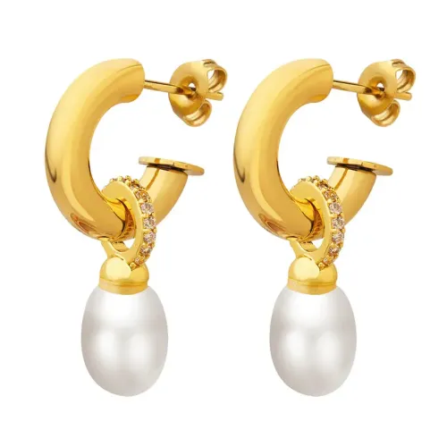 FXET63 Baroque imitation pearl C -shaped earrings earrings girl jewelry earrings