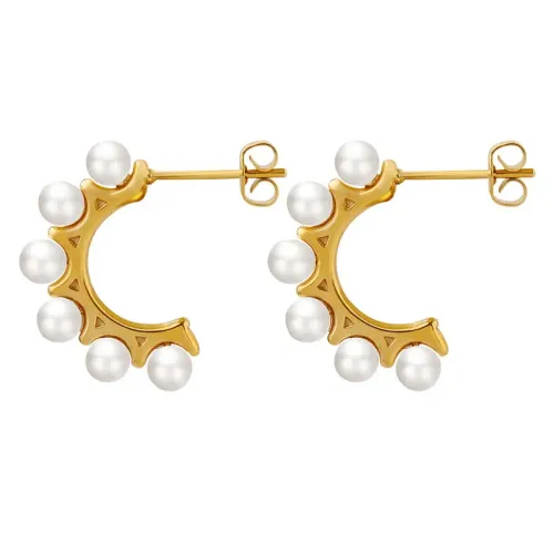 FXET234 Wan Wan imitation pearl earrings gold plating C -shaped ear accessories