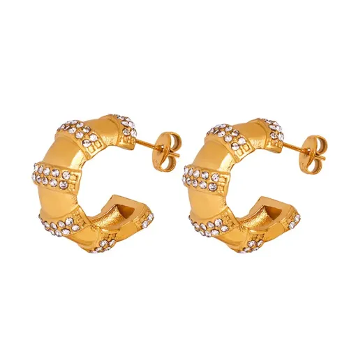 FXET421 Electric inlaid rhinestone C-shaped earrings casual earrings