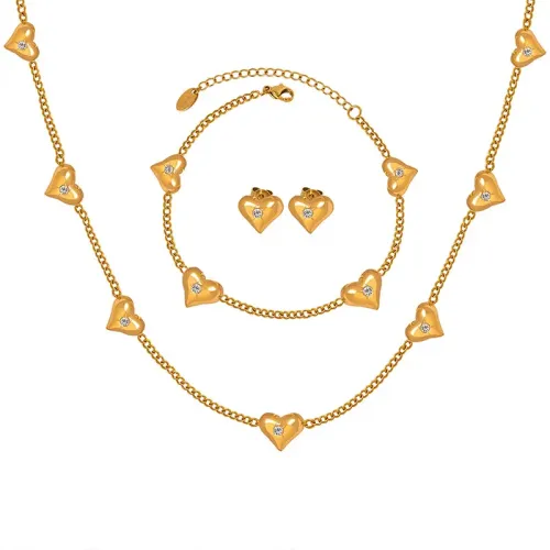 FXET40 Three -piece of three -piece jewelery of Shi Shi Peach Heart Necklaces Chain Lar Ring Jewelry