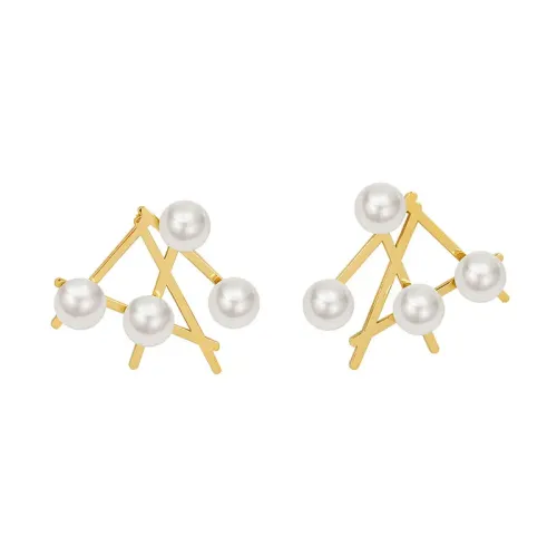 FXET511 Hip Hop Irregular Imitation Pearl Earrings Plated 18k Gold Stud Earrings