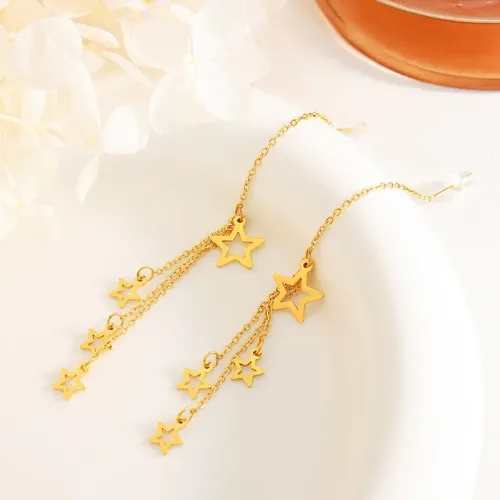 FXET602 18K gold star inlaid flat wide C-shaped earrings