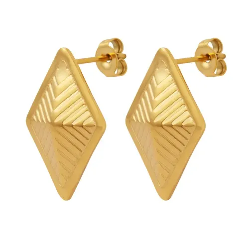 FXET754 Grid triangular texture earrings earrings and jewelry plated with 18K real gold and do not fade