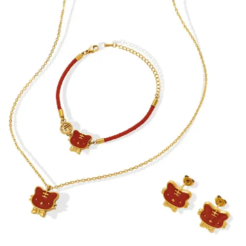 FXET497 Tiger Zodiac Necklace Bracelet Earrings Kawaii Jewelry Set