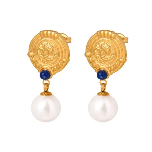 FXET428 Gold-plated earrings natural bluestone glass ball pendant 18K gold stainless steel earrings