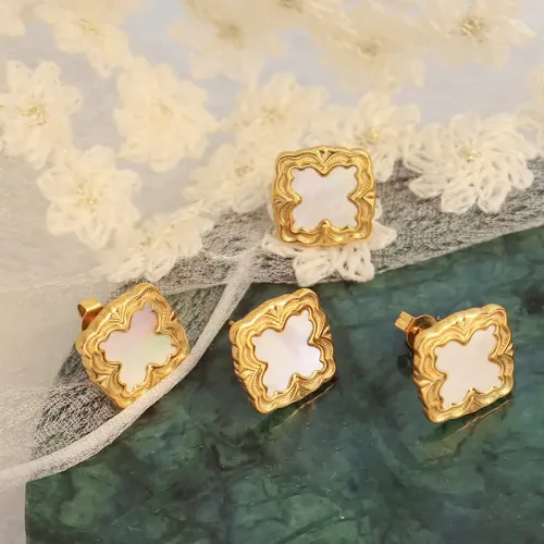 FXET161 Square white sea shell earrnut earrings