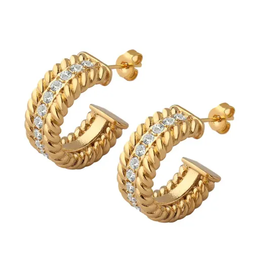 FXET118 Diamond C -shaped earrings Gold on both sides of threading ear decoration