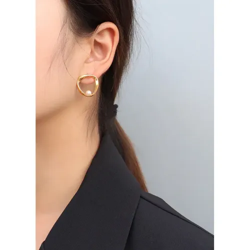 FXET292 Irregular geometric imitation pearl earrings female earring 18K gold ear decoration