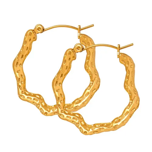 FXET131 Geometric irregular texture asymmetric gold earrings