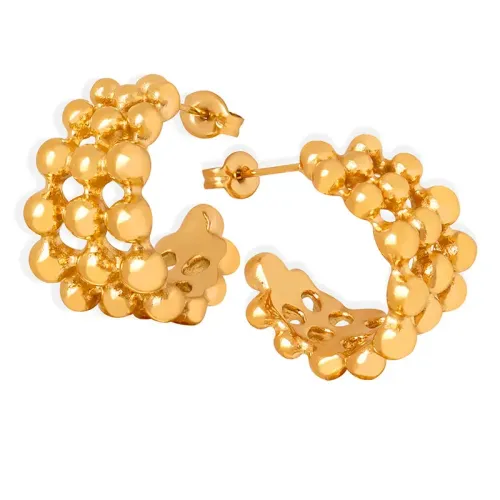 FXET414 C-shaped semi-spherical beaded earrings with real gold plated earrings