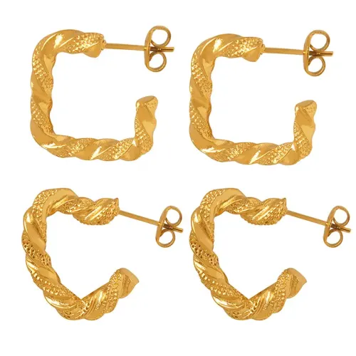FXET434 Earrings Polygon Twist Embossed Geometric Earrings