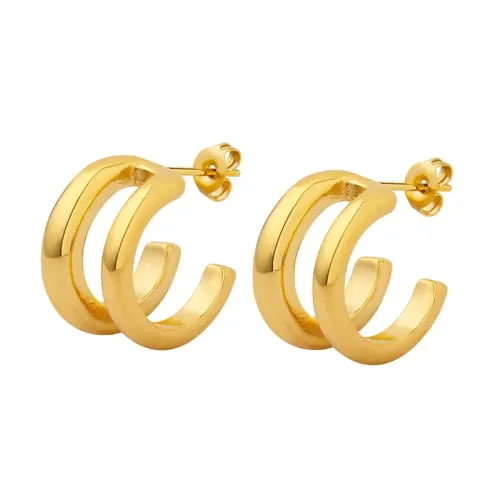FXET394 Accessory prime ring double buckle C -shaped earrings plated 18K gold without fading earrings earrings
