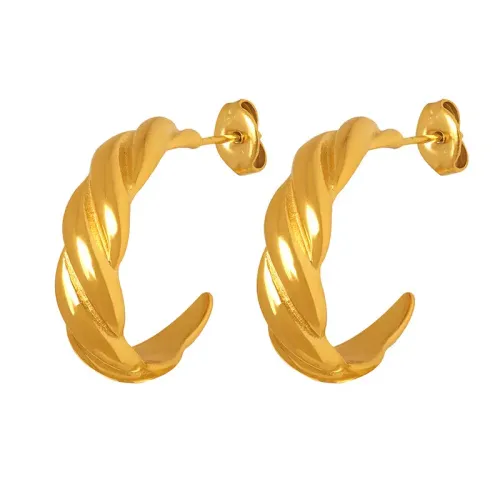 FXET588 Twisted C-shaped earrings 18K gold-plated stud earrings