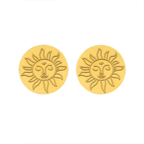 FXET761 Greek luminous mythological goddess sun face earrings 18K gold earrings