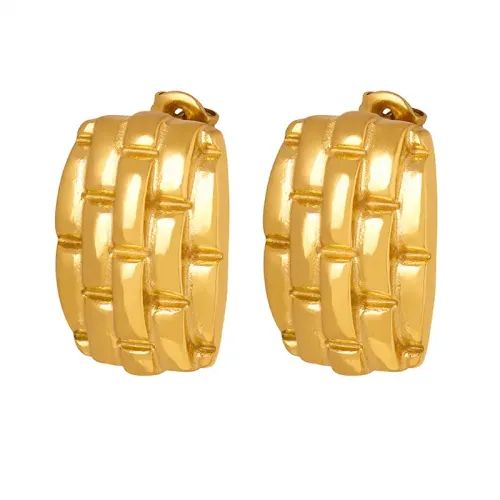 FXET170 Geometric strap texture casual gold -plated earrings