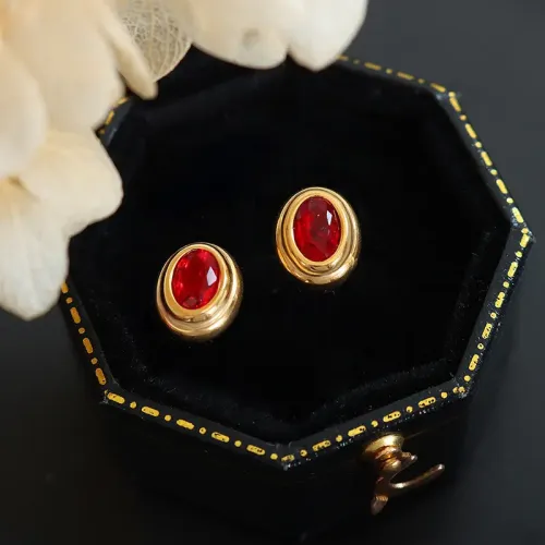 FXET460 Red and green zircon earrings plated with 18K gold stud earrings