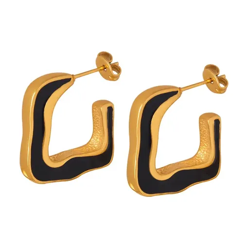 FXET67 Middle -aged earrings geometric arc black tick glue earrings