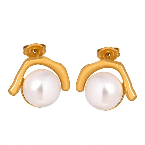 FXET211 Ear -plated gold -plated pearl earrings wholesale