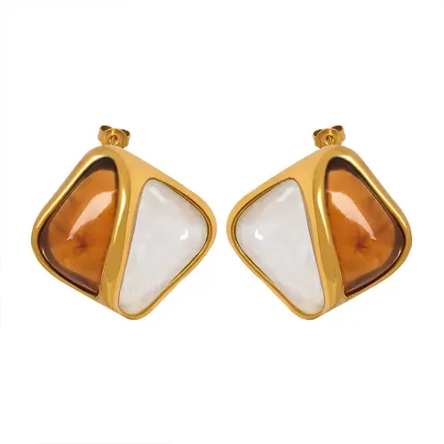 FXET323 Double -color resin gold -plated earrings earrings