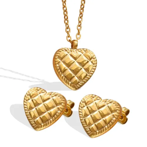 FXET346 Small love pendant necklace female gold -plated peach heart earrings jewelry suit
