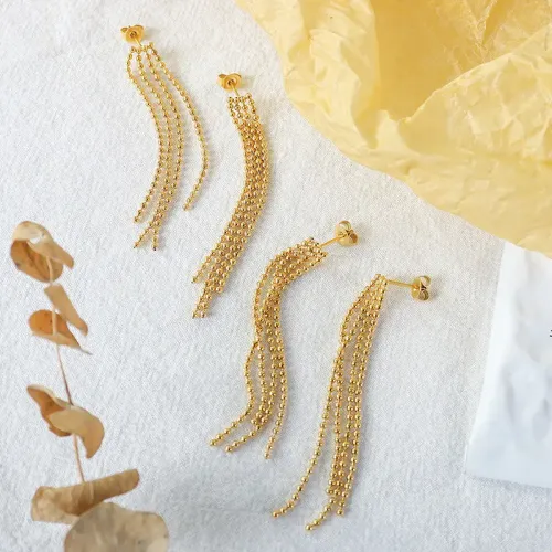 FXET699 Steel ball tassel earrings 18k gold plated earrings