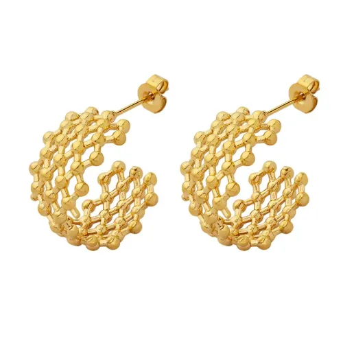 FXET339 Little golden bead stitching grid C -shaped earrings plated 18K gold earrings earrings