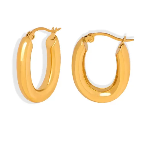 FXET550 Casual geometric layered glossy large U-shaped plain hoop earrings