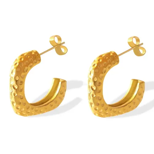 FXET677 Concave-convex embellished C-shaped earrings for women 18K gold