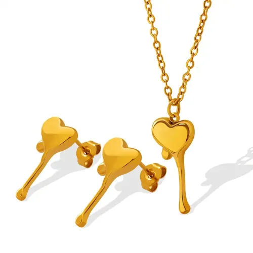 FXET656 Melting Heart Pendant Necklace Earrings Jewelry Set Gold Plated