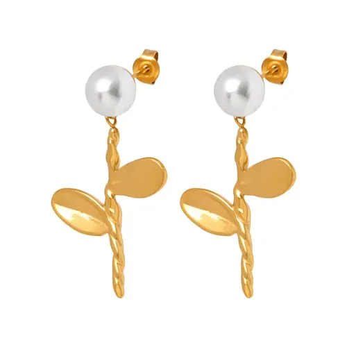 FXET591 Gold-plated flower imitation pearl earrings