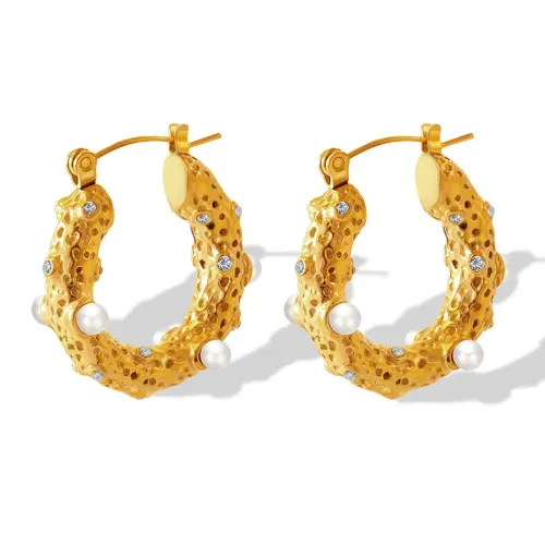 FXET160 Handmade hammer Umbrella U -shaped imitation of pearl vermiculite inlaid earrings geometric earrings