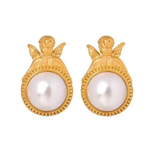 FXET581 Stud Angel Baby Studded Imitation Pearl Earrings