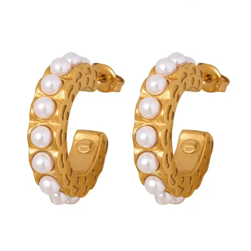 FXET312 Imitation of Pearl C -shaped earrings Seiko craft earrings