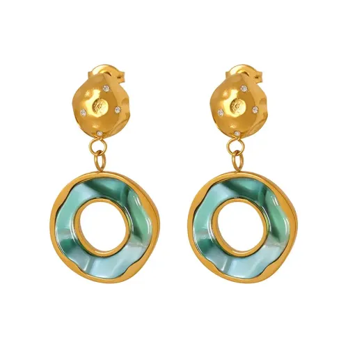 FXET324 Green resin geometric earrings electroplating 18K gold girl