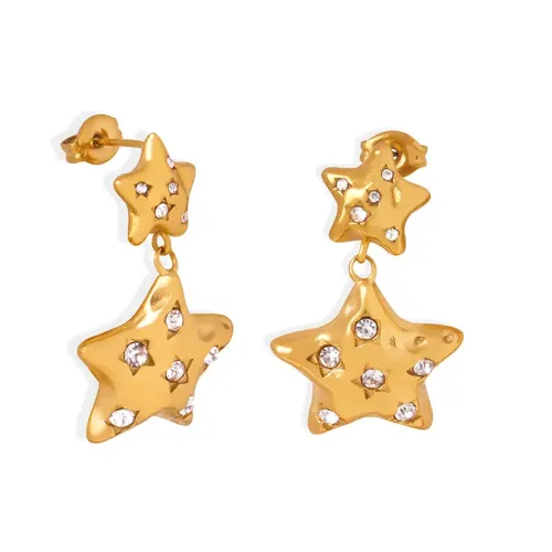 FXET384 The size of the pentagram is inlaid with the shining glittering glory sweet earrings
