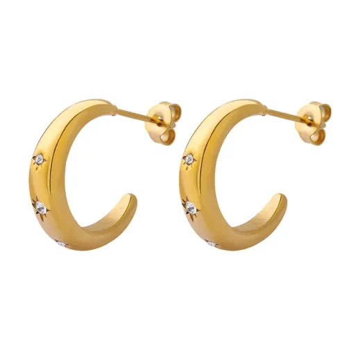 FXET399 Inlaid inlaid earrings C -shaped gold -plated earrings female
