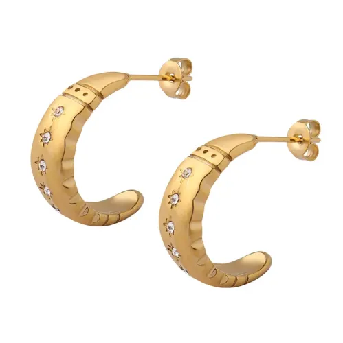 FXET637 Textured zircon C-shaped earrings gold-plated earrings