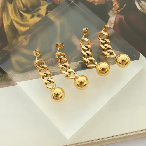 FXET697 Chain steel ball earrings plated with 18K gold geometric earrings