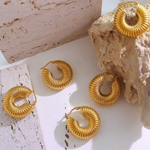 FXET184 Geometric thread circle earrings plated 18K real gold ear accessories