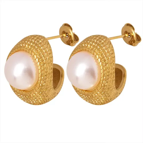 FXET213 Neutral electroplating ear jewelry inlaid imitation pearl C -shaped earrings